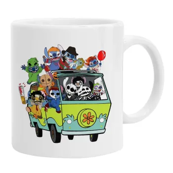 Stitch Halloween scooby car, Κούπα, κεραμική, 330ml