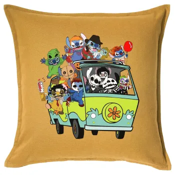 Stitch Halloween scooby car, Μαξιλάρι καναπέ Κίτρινο 100% βαμβάκι, περιέχεται το γέμισμα (50x50cm)