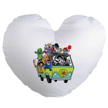 Stitch Halloween scooby car, Μαξιλάρι καναπέ καρδιά 40x40cm περιέχεται το  γέμισμα