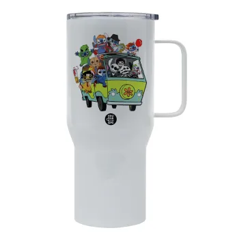 Stitch Halloween scooby car, Mega Stainless steel Tumbler with lid, double wall 750L