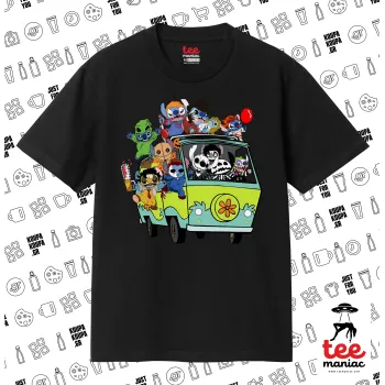 Stitch Halloween scooby car, Κλασικό T-Shirt, διπλής ραφής, χωρίς πλευρικές ραφές ΜΑΥΡΟ από 100% βαμβάκι. Vegan & OEKO-TEX πιστοποιημένο.