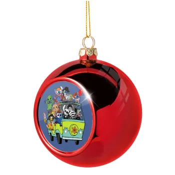 Stitch Halloween scooby car, Χριστουγεννιάτικη μπάλα δένδρου Κόκκινη 8cm