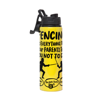 Fencing, do everything that your parents told you not to do., Metallic water bottle with safety lid, 850ml aluminum
