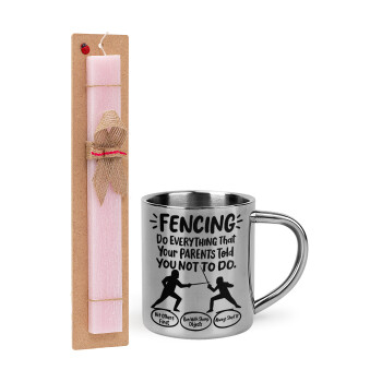 Fencing, do everything that your parents told you not to do., Πασχαλινή Λαμπάδα με μεταλλική κούπα θερμό (300ml) & κερί αρωματικό πλακέ (30cm) (ΡΟΖ)