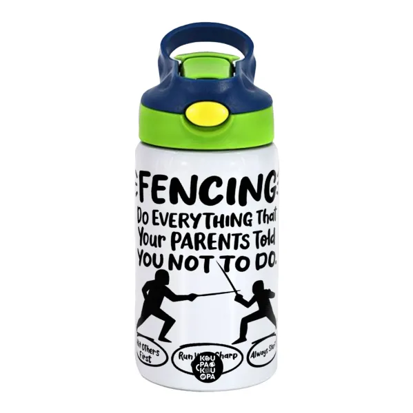 Fencing — Παιδικό παγούρι θερμό, ανοξείδωτο, με καλαμάκι ασφαλείας, πράσινο/μπλε (350ml)