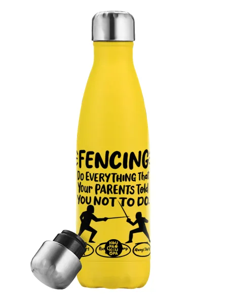Fencing — Μεταλλικό παγούρι θερμός Κίτρινος (Stainless steel), διπλού τοιχώματος, 500ml