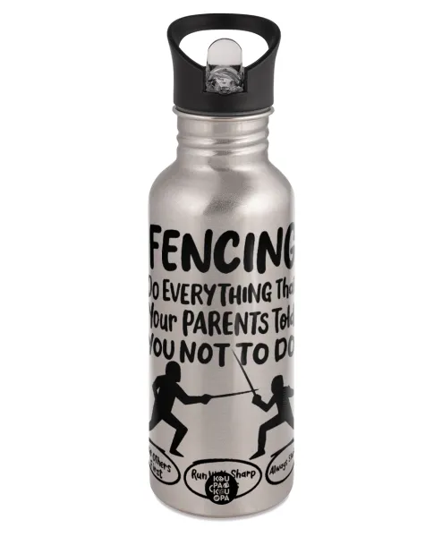 Fencing — Παγούρι νερού Ασημένιο με καλαμάκι, ανοξείδωτο ατσάλι 600ml