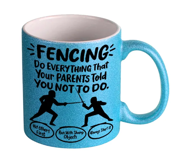Fencing — Light blue glitter mug that sparkles, ceramic, 330ml