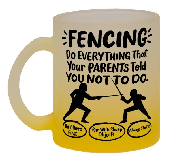 Fencing — Two-tone glass mug with matte yellow base, 330ml