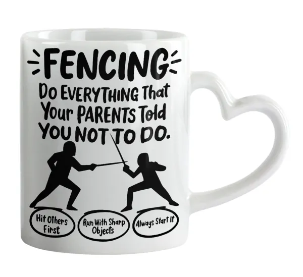 Fencing — Κούπα καρδιά χερούλι λευκή, κεραμική, 330ml