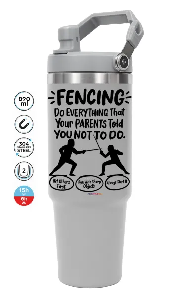 Fencing — ΓΚΡΙ Travel Tumbler Θερμός με χερούλι και καλαμάκι 890ml