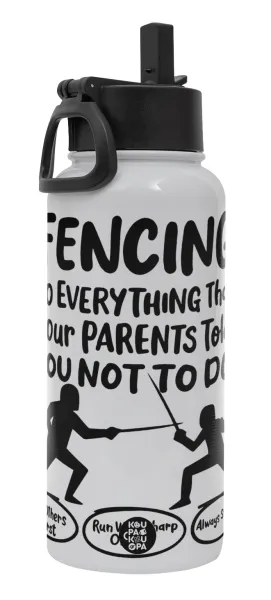 Fencing — Metal mug thermo White with Straw and Spout Lid (Stainless steel), double wall, 950ml
