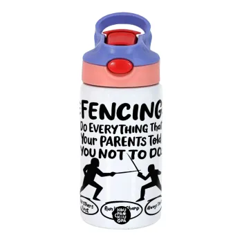 Fencing, do everything that your parents told you not to do., Children's hot water bottle, stainless steel, with safety straw, pink/purple (350ml)