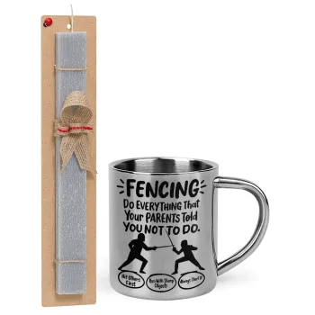 Fencing, do everything that your parents told you not to do., Πασχαλινή Λαμπάδα με μεταλλική κούπα θερμό (300ml) & κερί αρωματικό πλακέ (30cm) (ΓΚΡΙ)