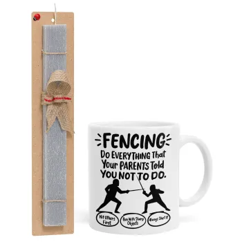 Fencing, do everything that your parents told you not to do., Easter Set, Ceramic Cup (330ml) & Easter aromatic flat candle (30cm) (GRAY)