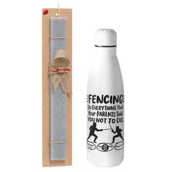 Fencing, do everything that your parents told you not to do., Easter Set, metallic stainless thermos bottle (500ml) & scented flat Easter candle (30cm) (GRAY)