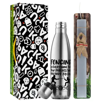 Fencing, do everything that your parents told you not to do., Πασχαλινή Λαμπάδα με μεταλλικό παγούρι θερμός ανοξείδωτο (500ml) & κερί αρωματικό πλακέ (30cm) (ΓΚΡΙ)
