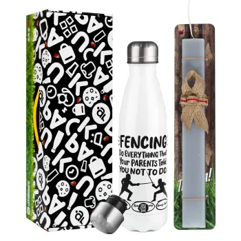 Fencing, do everything that your parents told you not to do., Easter candle, metallic white thermos bottle (500ml) & aromatic flat candle (30cm) (GRAY)