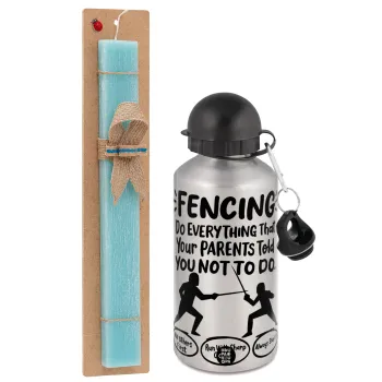 Fencing, do everything that your parents told you not to do., Πασχαλινή Λαμπάδα με παγούρι μεταλλικό Ασημένιο αλουμινίου (500ml) & κερί αρωματικό πλακέ (30cm) (ΤΙΡΚΟΥΑΖ)