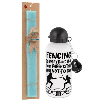 Fencing, do everything that your parents told you not to do., Πασχαλινή Λαμπάδα με παγούρι μεταλλικό αλουμινίου (500ml) & λαμπάδα αρωματική πλακέ (30cm) (ΤΙΡΚΟΥΑΖ)