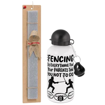 Fencing, do everything that your parents told you not to do., Πασχαλινή Λαμπάδα με παγούρι μεταλλικό  αλουμινίου (500ml) & κερί αρωματικό πλακέ (30cm) (ΓΚΡΙ)