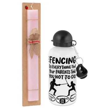 Fencing, do everything that your parents told you not to do., Πασχαλινή Λαμπάδα με παγούρι μεταλλικό αλουμινίου (500ml) & κερί αρωματικό πλακέ (30cm) (ΡΟΖ)
