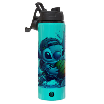 Stitch Basketball, Metallic water bottle with safety lid, 850ml aluminum