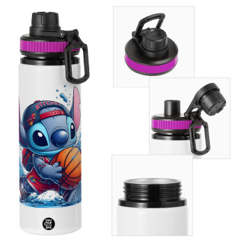 Stitch Basketball, Metallic water bottle with safety lid, 850ml aluminum
