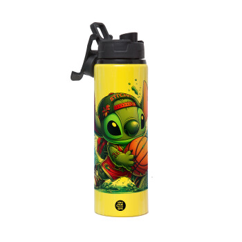 Stitch Basketball, Metallic water bottle with safety lid, 850ml aluminum