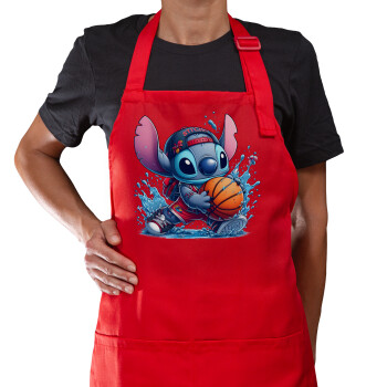 Stitch Basketball, Ποδιά Μακριά Σεφ ολόσωμη με τσέπες Κόκκινη (ΕΝΗΛΙΚΩΝ)
