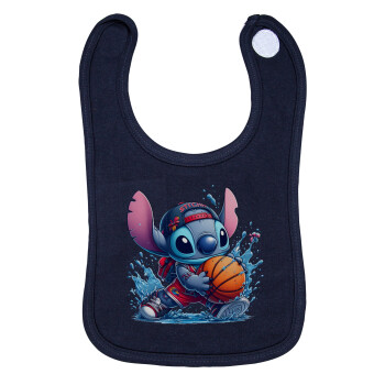 Stitch Basketball, Σαλιάρα με Σκρατς 100% Organic Cotton Μπλε (0-18 months)