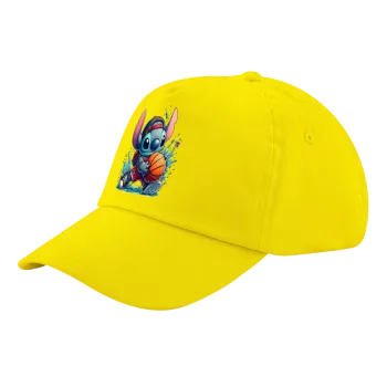 Stitch Basketball, Child's Baseball Cap, 100% Cotton Twill, Yellow (COTTON, CHILD, UNISEX, ONE SIZE)