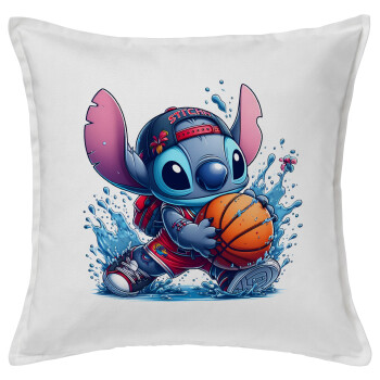Stitch Basketball, Sofa cushion White 50x50cm includes filling