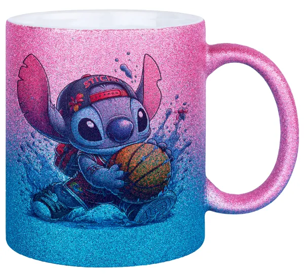 Stitch Basketball — Κούπα Χρυσή/Μπλε Glitter, κεραμική, 330ml