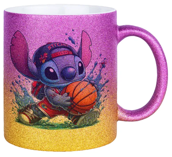 Stitch Basketball — Κούπα Χρυσή/Ροζ Glitter, κεραμική, 330ml