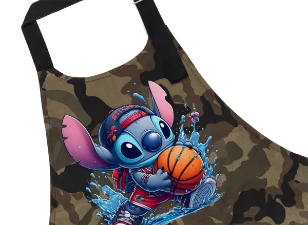 Stitch Basketball — Chef's cooking apron with pockets, cotton, camouflage (adult, 100% cotton)