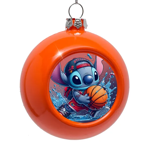 Stitch Basketball — Στολίδι Χριστουγεννιάτικη μπάλα δένδρου Πορτοκαλί 8cm