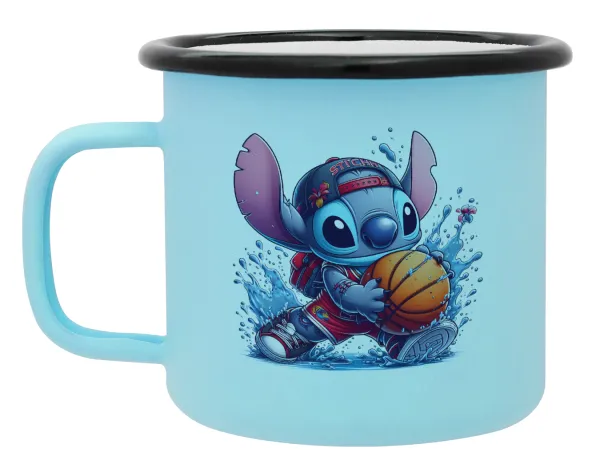 Stitch Basketball — Κούπα Μεταλλική εμαγιέ ΜΑΤ σιέλ 360ml