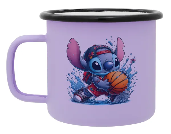 Stitch Basketball — Metal enamel mug, matte light pastel purple, 360ml