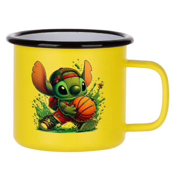 Stitch Basketball — Κούπα Μεταλλική εμαγιέ ΜΑΤ Κίτρινη 360ml