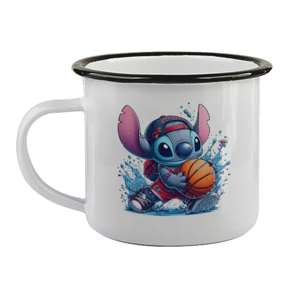 Stitch Basketball — Enamel mug with black rim, 360ml