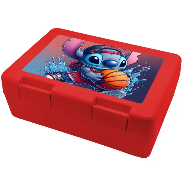 Stitch Basketball — Παιδικό δοχείο κολατσιού ΚΟΚΚΙΝΟ 185x128x65mm (BPA free πλαστικό)