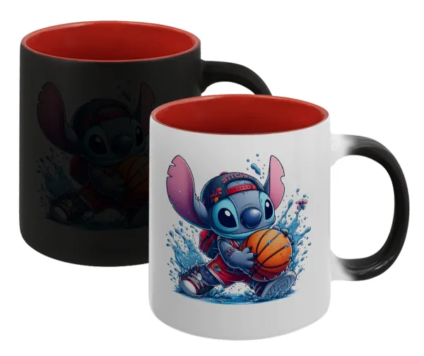 Stitch Basketball — Magic mug with red interior, ceramic, 330ml, changes colour with hot drinks
