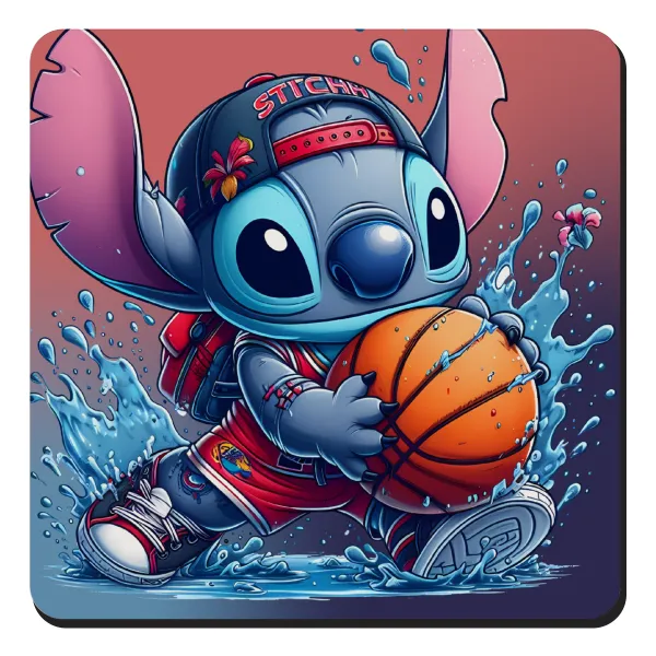 Stitch Basketball — Τετράγωνο μαγνητάκι ξύλινο 9x9cm