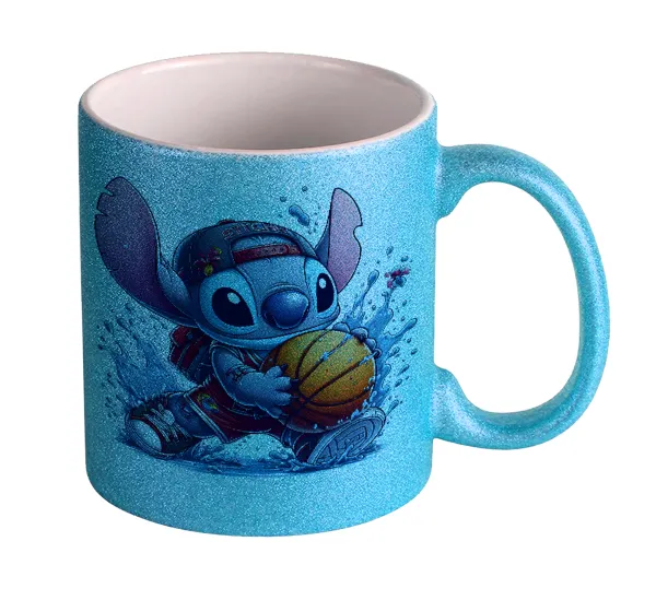 Stitch Basketball — Κούπα Σιέλ Glitter που γυαλίζει, κεραμική, 330ml