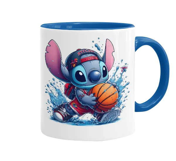 Stitch Basketball — Κούπα χρωματιστή μπλε, κεραμική, 330ml