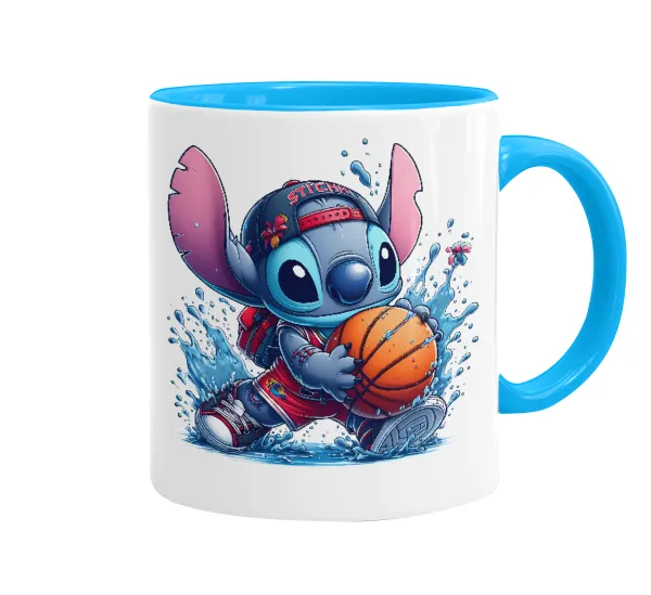 Stitch Basketball — Κούπα χρωματιστή γαλάζια, κεραμική, 330ml