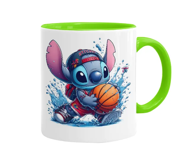 Stitch Basketball — Κούπα χρωματιστή βεραμάν, κεραμική, 330ml