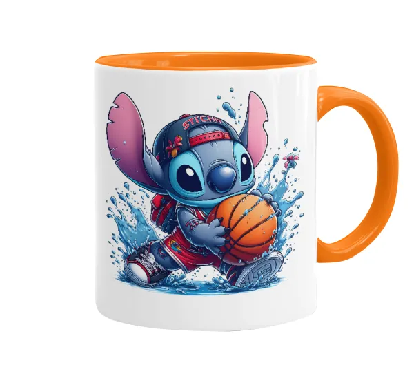 Stitch Basketball — Κούπα χρωματιστή πορτοκαλί, κεραμική, 330ml