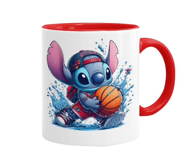 Stitch Basketball — Κούπα χρωματιστή κόκκινη, κεραμική, 330ml